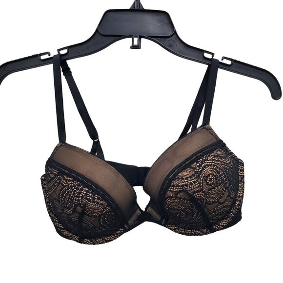 Calvin Klein Nude Black Mesh Lace Plunge Push-Up‎ Underwire Demi Bra Size 34D - Picture 1 of 5